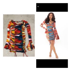 Fashion Nova “A Splash of Color Runched Orange/Combo Mini Dress” (Large)